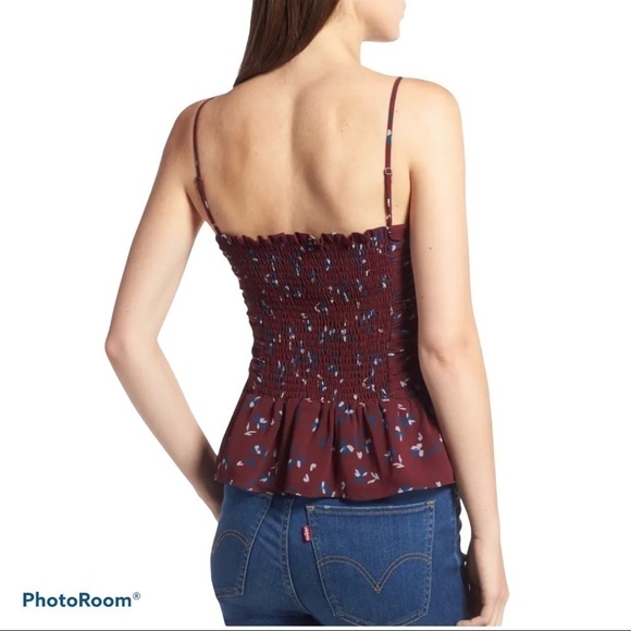 WAYF camisole tank top Devon Smocked maroon blue  floral Woman’s  size Small - Picture 4 of 6